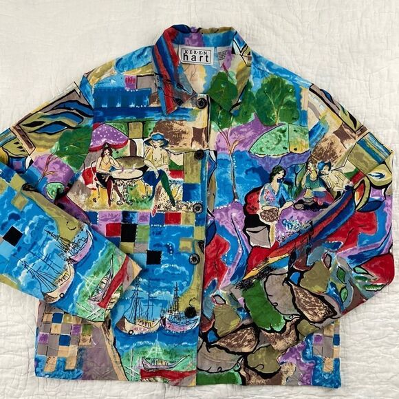 Vintage Keren Hart 100% Cotton Lady’s Lunching Graphic Lightweight Jacket size M - Picture 1 of 7